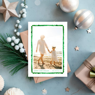 green fun modern festive frame christmas photo holiday card