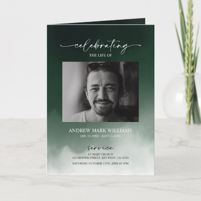 Green Funeral Order of Service Folded Program (Front)