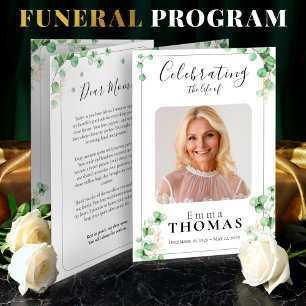Green Funeral Program ,Order of Service, Foto  Flyer