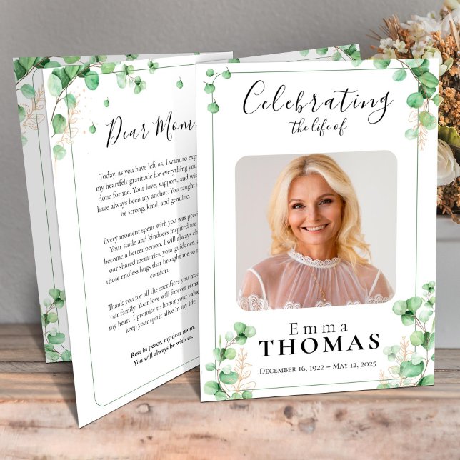 Green Funeral Program ,Order of Service, Foto  Flyer (Green Funeral Program ,Order of Service, Foto Flyer )