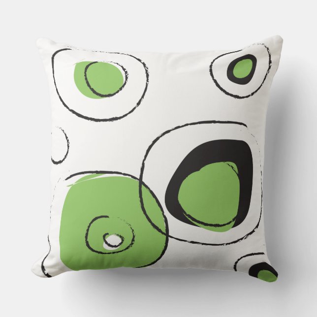 Green FUNKY DOTS DESIGN Retro Throw Pillow (Front)