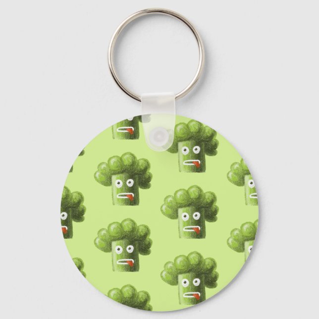 Green Funny Cartoon Broccoli Vegetarian Pattern Key Ring (Front)