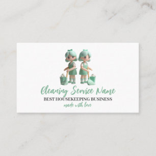 Green Funny Cartoon Woman Cleaning Business Card
