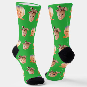 Green Funny Custom 2 Face Photo Dad Socks