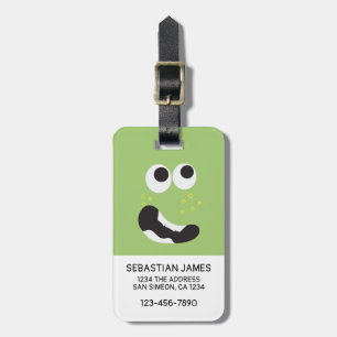 Green Funny Face Personalised Luggage Tag