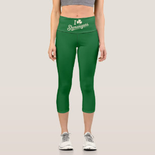 Green Funny Irish Patty's Shamrock Saint Patricks  Capri Leggings