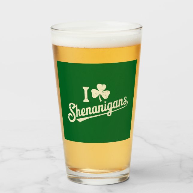 Green Funny Irish Patty's Shamrock Saint Patricks  Glass (Front Filled)