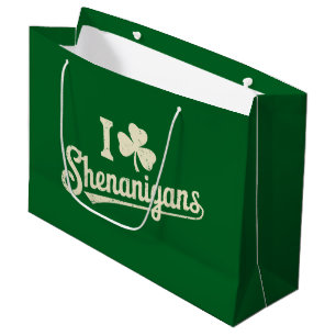 Green Funny Irish Patty's Shamrock Saint Patricks  Large Gift Bag