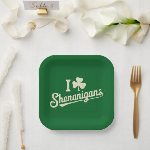 Green Funny Irish Patty's Shamrock Saint Patricks Paper Plate