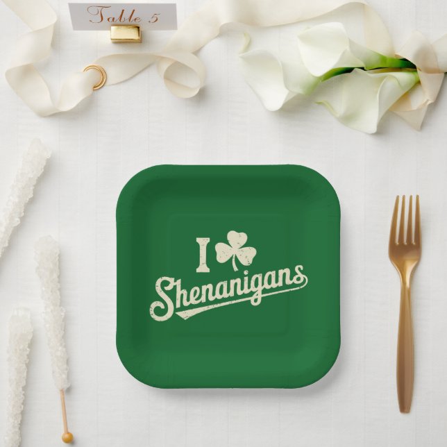 Green Funny Irish Patty's Shamrock Saint Patricks  Paper Plate (Wedding)