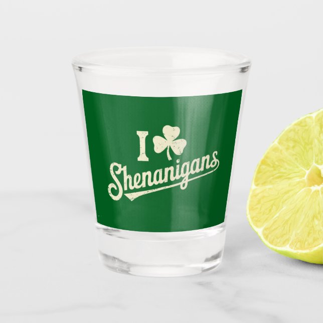 Green Funny Irish Patty's Shamrock Saint Patricks  Shot Glass (Front)