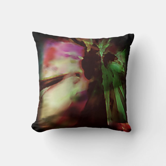 Green Fuschia Beige Batik-like Abstract Flower Art Cushion (Front)