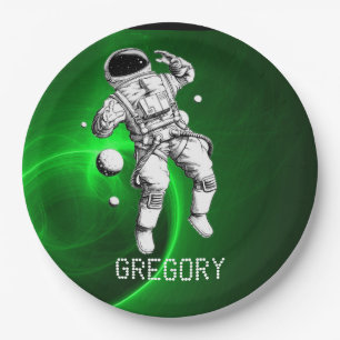 Green Galaxy Astronaut Personalised Paper Plate