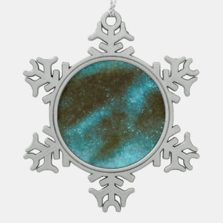 Green Galaxy Sparkles Abstract Snowflake Pewter Christmas Ornament