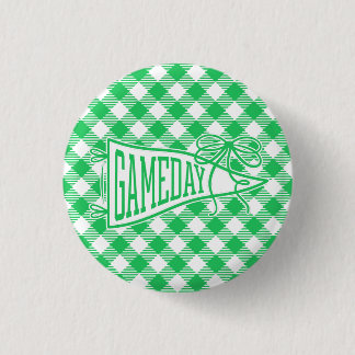 Green Game Day Gingham Pennant Bow 3 Cm Round Badge