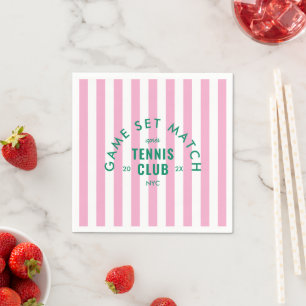 Green Game Set Match Après Tennis Club Pink Stripe Napkin