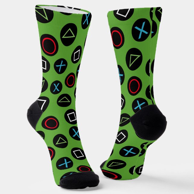 Green Gamer Console Buttons Socks Gaming (Angled)