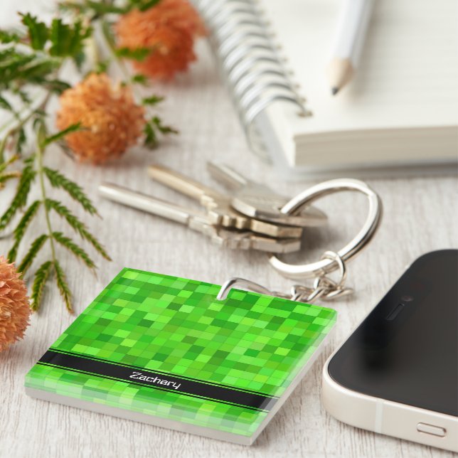 Green Gamer Pixels Acrylic Keychain (Front Right)