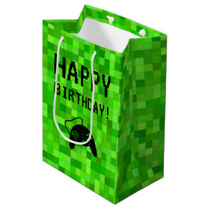 Green Gamer Pixels   Custom Birthday Party Medium Gift Bag