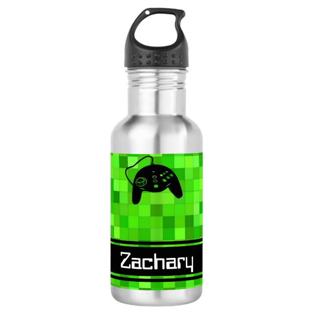 Green Gamer Pixels | Personalised 710 Ml Water Bottle (Front)