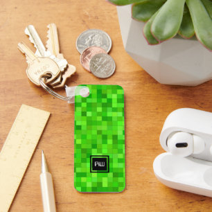 Green Gamer Pixels Personalised Key Ring