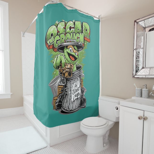 Green Garbage Monster  Shower Curtain (In Situ)