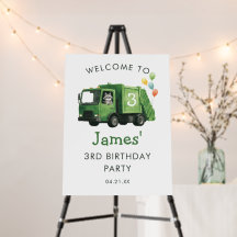 Green Garbage Truck Birthday Welcome Sign