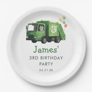 Green Garbage Truck Birthday Welcome Sign Paper Plate
