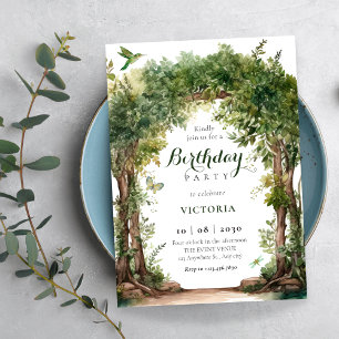 Green garden arch leaves birthday invitation