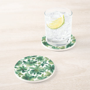Green Garden Floral Botanical Watercolor Painting Coaster