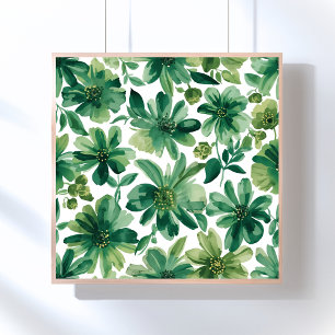 Green Garden Floral Botanical Watercolor Painting Poster