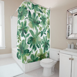 Green Garden Floral Botanical Watercolor Painting Shower Curtain