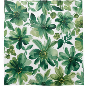Green Garden Floral Botanical Watercolor Painting Shower Curtain