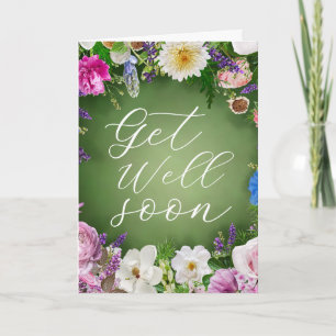 Green Garden Floral Get Well Soon Personalised  Card