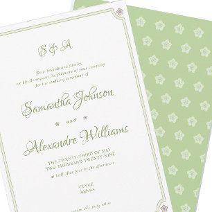 Green Garden Minimalist Script Wedding Ceremony Invitation
