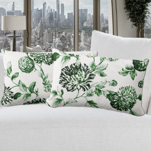 Green Garden Modern Botanical Floral Toile Lumbar Cushion