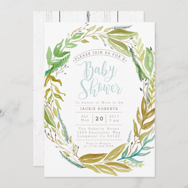 Green Garden | Watercolor Baby Shower Invite (Front/Back)