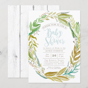 Green Garden Watercolor Baby Shower Invite