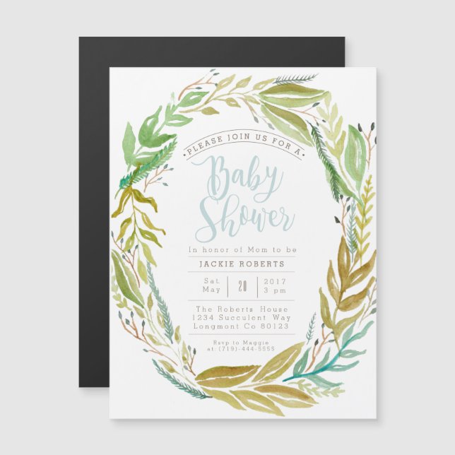 Green Garden | Watercolor Baby Shower Magnetic Invitation (Front/Back)