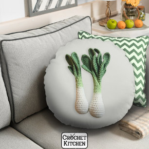 Green Gardener Minimalist Crochet Leek Yarn Art Round Cushion