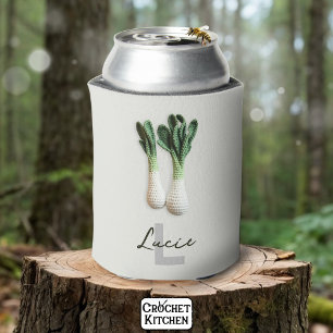 Green Gardener Minimalist Crochet Leeks Name Can Cooler
