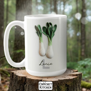 Green Gardener Minimalist Crochet Leeks Name  Coffee Mug
