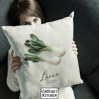 Green Gardener Minimalist Crochet Leeks Name Cushion