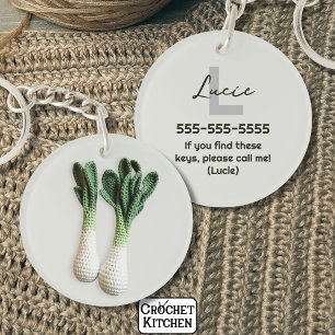 Green Gardener Minimalist Crochet Leeks Name Key Ring