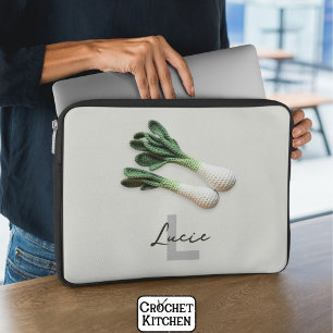 Green Gardener Minimalist Crochet Leeks Name  Laptop Sleeve