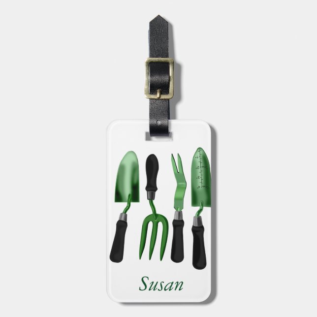 Green Gardening Tools Luggage Tag (Front Vertical)