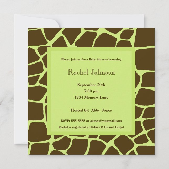 Green Gariffe Baby Shower Invitation (Front)