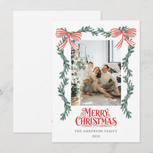 green garland Custom Personalised Photo Christmas  Holiday Card