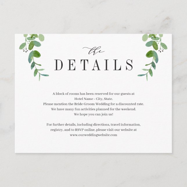 Green Garland Greenery Wedding Enclosure Card (Front)
