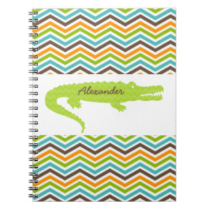 Green Gator on Chevron Personalised Notebook